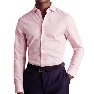 Elegante Rosa 100% algodón camisa Casual elegante semi-recortado cuello soporte Dobby tela no hierro cinturón elástico para hombres primavera - Product Image 1