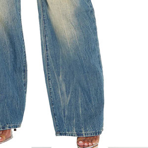 Best Factory Rate High Quality <b>Women's</b> Mid-Rise Dark Washed Denim Pants Casual Wear Tinted <b>Baggy</b> Loose Fit <b>Jeans</b> for Winter Flat - Product Image 6