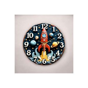 Reloj de pared de madera silencioso de 50cm, cohete espacial en relieve y patrón de impresión en Color, Idea de regalo - Product Image 4