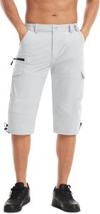 กางเกงขาสั้นออกกำลังกายสำหรับผู้ชายกางเกงคาปรีแห้งเร็วมี7กระเป๋า3/4กระเป๋ามีซิปกางเกงกีฬาเดินป่าผ้ายืด Ripstop และแห้งเร็ว - Product Image 5