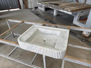 Lavabo rectangulaire en marbre blanc de Carrare naturel, vente en gros directe d'usine, personnalisable, lavabo <span class=keywords><strong>pour</strong></span> se laver les mains, fournisseur de lavabos en marbre OEM ODM - Product Image 2