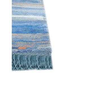 Alfombra Manchaha Azul de Lana y Seda de Bambú Anudada a Mano, 10 mm de Grosor, Rectangular, con Patrón para Pasillo, Modelo Les-1766 - Product Image 4