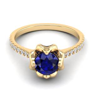 Bague de fiançailles REYES en or massif 14 carats de haute qualité pour femmes, saphir bleu taille brillant rond 1 carat, bijoux - Product Image 6
