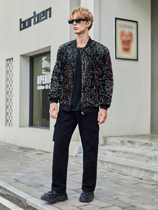 Veste d'université d'automne et d'hiver à la mode originale veste universitaire en coton épais avec lettres imprimées pour hommes, veste universitaire en strass de baseball personnalisable - Product Image 3