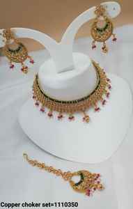 <b>INDIAN</b> TRADITIONAL and FASHIONABLE COPPER <b>JEWELLERY</b> BRIDAL WEDDING <b>JEWELLERY</b> SET for WOMEN EARRINGS and NECKLACE SET - Product Image 5