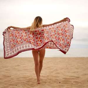 Sarong en coton fait main, imprimé à la main, écharpe de plage, bandeau, léger, bohème, cadeau pour elle ou lui - Product Image 2