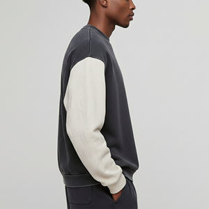 Sweat-shirt pour homme en molleton français style vintage OEM, broderie, fermeture éclair, délavage acide, effet usé, col rond surdimensionné, streetwear 2026 - Product Image 2