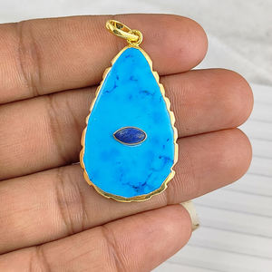 40x25mm Pendentif double pierre avec bélière Collier en cuivre galvanisé Charms Fashion Gemstone Jewelry Gift - Product Image 4