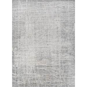 Alfombra Rectangular Entropy Blue de Viscosa Anudada a Mano SIVL-01, Diseño Abstracto, Técnica de Patchwork Hecha a Mano para Dormitorio - Product Image 1