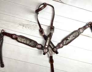 Cabestro y pechera de cuero occidental de alta calidad con cuero de pelo - Product Image 1