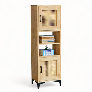 Estante Decorativo de Diseño Escandinavo KTB68174 de 40x30x120cm con Cajones Giratorios Hechos de Madera de Caucho para Hogar, Oficina, Sala de Estar, Dormitorio - Product Image 1