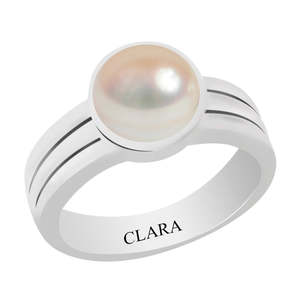 NOVAMART Fine Certified Stunning 925 <b>Silver</b> AAA White Pearl Moti <b>Ring</b> 4.8cts or 5.25ratti-Gift for <b>Men</b> & Women Everyday Wedding - Product Image 1