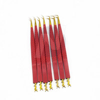 Gran oferta, juego de pinzas personalizadas con punta de fibra de agarre de diamante largo, extensiones de pestañas de acero inoxidable, oro rojo para uso de belleza