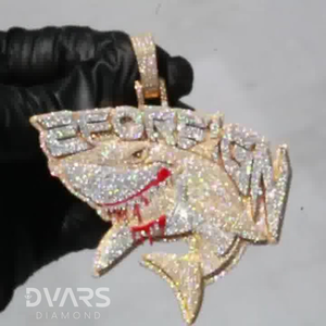 Pendentif requin personnalisé en moissanite, design logo lettre personnalisable, pour homme, style rappeur, en argent sterling de luxe, passe le testeur de diamant - Product Image 3