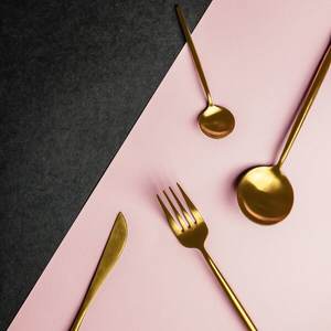 Juego de cubiertos Premium 2025 de acero inoxidable con espejo chapado en oro, peso ligero, ecológico para Resort 7, Decoración de mesa de boda - Product Image 2