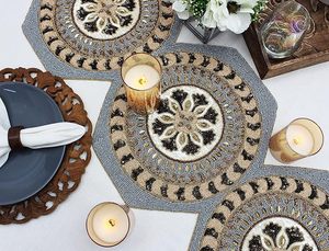 Christmas Decorative and Leaves Design Beaded <b>Runner</b> Placemat <b>Dining</b> <b>Table</b> Fancy Mat Handmade Decorative <b>Runners</b> for Wedding - Product Image 4