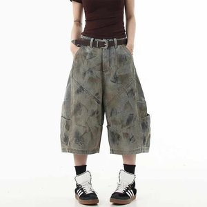 Pantalones Cortos Vaqueros Rectos de Mezclilla Vintage Personalizables de Lujo para Hombre, de Alta Calidad, Holgados, Lavados, Bordados, de Verano - Product Image 1