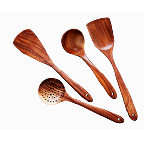 Ensemble d'ustensiles en bois naturel moderne et écologique en gros, divers modèles, cuillère, fourchette, service, cuisine, fête, couverts, Crescent Crafts - Product Image 5