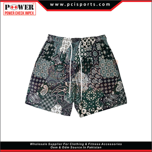 Wholesale Elastic Waist Casual Basketball <b>Shorts</b> <b>Black</b> Paisley Print Board Bandana <b>Shorts</b> for <b>Men</b> - Product Image 4