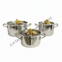 Ensemble de casseroles en acier inoxydable poli miroir de qualité alimentaire, finition martelée, poignées en métal moulé, luxe européen, écologique, forme citrouille