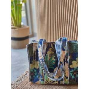 Mughal Garden <b>Small</b> Fashion Tote Handbag Blue Quilted Floral Decoration Daily Use Washable Reusable Eco-Friendly Cotton Lining - Product Image 3