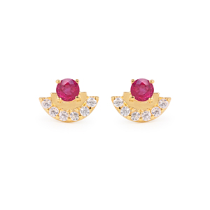 Moda 2024 sólido 14K oro amarillo Natural Pave diamante rubí media luna Stud pendientes uso diario pequeño mayorista de joyería fina - Product Image 1