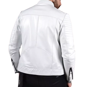 Chaqueta de moto de cuero genuino para jinetes con chaqueta de moto blanca de cuero de pista protegida CE blindada para hombres - Product Image 3