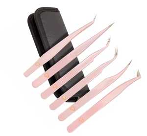 Pinces à épiler professionnelles pour extensions de cils, rose pâle, 90 degrés, bout fin, 45 degrés, longues, isolation, antistatiques, précision, 10 mm - Product Image 5