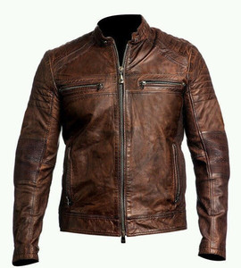 Veste en cuir d'hiver professionnelle marron pour motard, col montant, coupe-vent, respirante, haute qualité, service OEM, couleur personnalisée, toutes tailles - Product Image 2