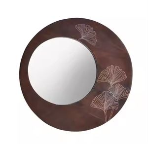 Elegante espejo de pared de madera de nogal oscuro, decoración de pared redonda decente, espejo decorativo de Azora Industries - Product Image 1