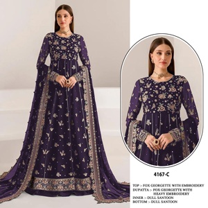 Venta caliente diseñador Readymade Indian Women Anarkali Georgette bordado Dupatta Set para bodas para el verano - Product Image 4