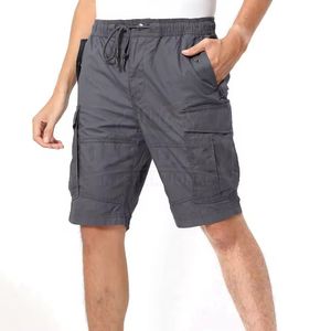 Pantalones cortos Cargo sólidos con cintura elástica para hombre, pantalones cortos tácticos informales de verano para uso diario en la playa, con múltiples bolsillos hasta la rodilla - Product Image 2