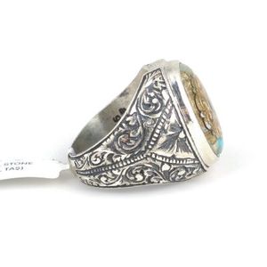 Men's 925 Sterling <b>Silver</b> Turquoise Stone Engraved <b>Pen</b>-Shaped Ring-Inlay Technology Bezal Setting Everyday Wear - Product Image 3