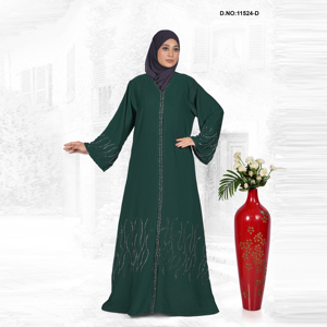 Abaya moderne à bordure brodée en tissu Nida léger, longueur au sol, manches longues, design vintage écologique - Product Image 4