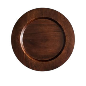 Assiette de présentation ronde classique en bois d'acacia massif, finition noyer foncé, écologique, finition artisanale, pour décoration de table - Product Image 1