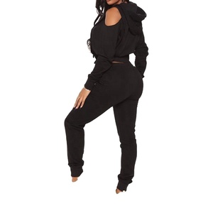 Streetwear design personnalisé pour femmes automne hiver pantalon de survêtement manches longues en polaire épaisse et survêtement à capuche - Product Image 2
