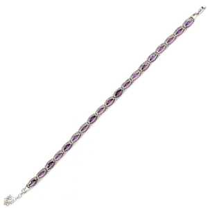 925 Sterling Silver Water Drop Almond Amethyst Crystal Elegant <b>Bangle</b> <b>Bracelet</b> with Claw Setting for Everyday Wear - Product Image 2