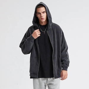 Sudaderas con capucha teñidas con cremallera personalizadas Unisex, Sudadera con capucha vintage de gran tamaño desgastada con lavado de ácido de Terry francés de peso pesado, estilo Suelto - Product Image 4