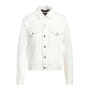 Veste en jean enduite 100% coton de couleur blanche pour homme, poches avant décoratives, fermeture à boutons recouverts, mode de rue - Product Image 1