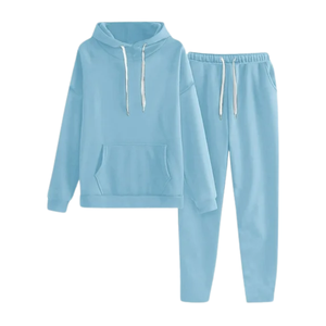 Conjunto Deportivo Informal de Invierno para Mujer, Sudadera con Capucha Azul Claro y Pantalones Jogger, Venta al Por Mayor, Fabricante OEM - Product Image 1