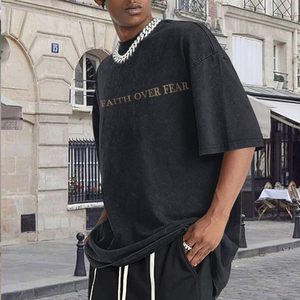 T-shirt effet lavé de luxe pour homme | T-shirt à épaules tombantes en coton doux | Streetwear graphique coupe ample classique - Product Image 3