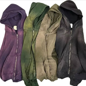 Sudadera con capucha extragrande con cremallera, logotipo personalizado impreso, de algodón y poliéster, estilo vintage, para invierno - Product Image 2