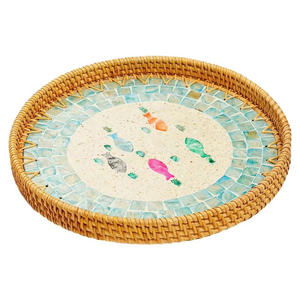 Haute qualité nacre incrustation plateau en rotin joli décor à la maison Table basse plateau de service usine paniers de rangement directs - Product Image 6