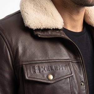 Veste en cuir de vachette pour homme, hiver, col en fourrure amovible, doublure matelassée, cuir véritable, logo personnalisé OEM - Product Image 4