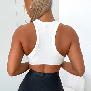 OEM, recién llegados 2024, ropa de mujer personalizada, sin espalda camisas sin mangas de color liso, camiseta informal personalizada, Top corto sin mangas para mujer - Product Image 3