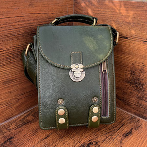 Full Grain Genuine Leather Crossbody Bag with Several Compartment & Cell Phone Holder Hand <b>Stitched</b> Leather Sling Bag for Unisex - Product Image 2