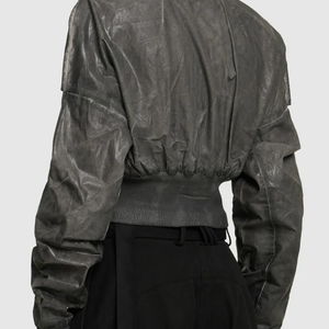 Custom Winter Double Zipper Cargo Pockets <b>Zip</b> <b>up</b> Acid Washed Vintage Jacket for <b>Men</b> - Product Image 3