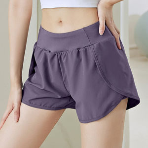 Pantalones cortos deportivos de doble capa de alta calidad para mujer, transpirables de secado rápido para entrenamiento al aire libre, informal, para correr, Yoga, ajuste teñido liso - Product Image 4