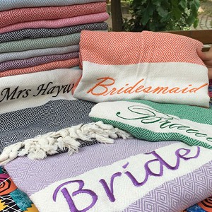 Toalla Turca Peshtemal Bordada Personalizada, para Damas de Honor, Novias, Playa, Spa, Baño, Verano, con Patrón de Diamantes, de Algodón, para Todas las Temporadas - Product Image 1