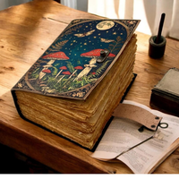 Libro de hechizos de cuero hecho a mano Grimoire Al Amir Lunar Moon Mushroom, con papel vintage de borde deshilachado, regalo de brujería, cuaderno de bocetos, artesanías religiosas